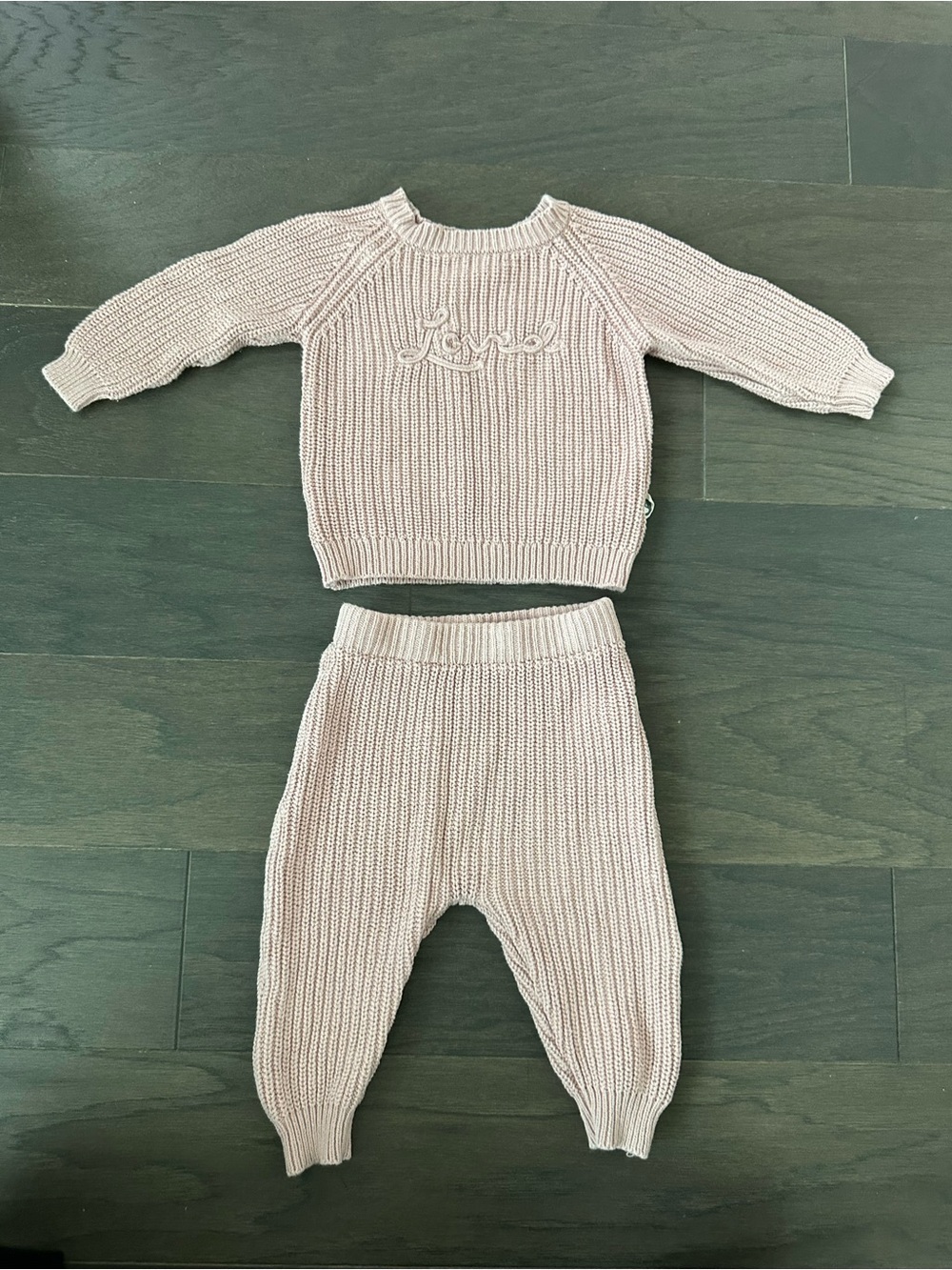 Rabbit + bear baby Knit Matching Set - Light Pink Sweater & Pants size 6-9 m